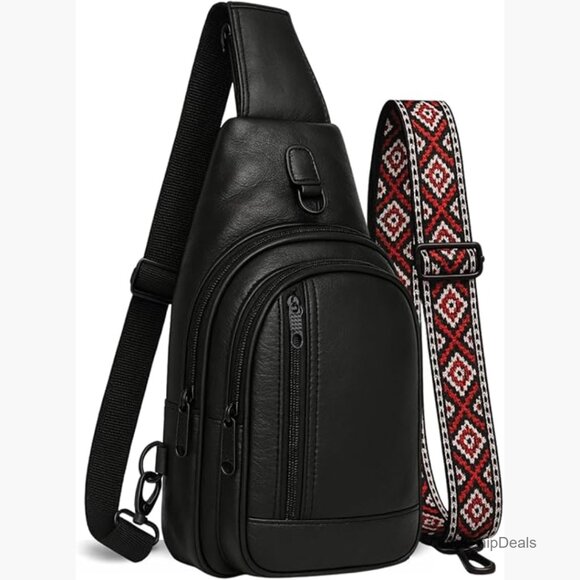 Premium Full Grain Leather Sling Bag with Adjustable Straps